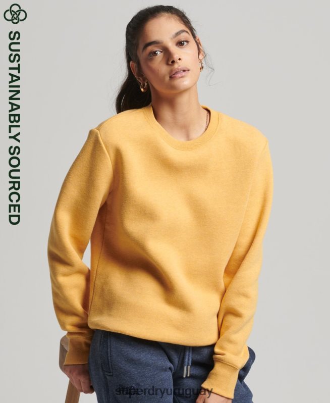 uy Superdry mujer sudadera con cuello redondo vintage de algodón orgánico amarillo DT2N8Z5747 ropa