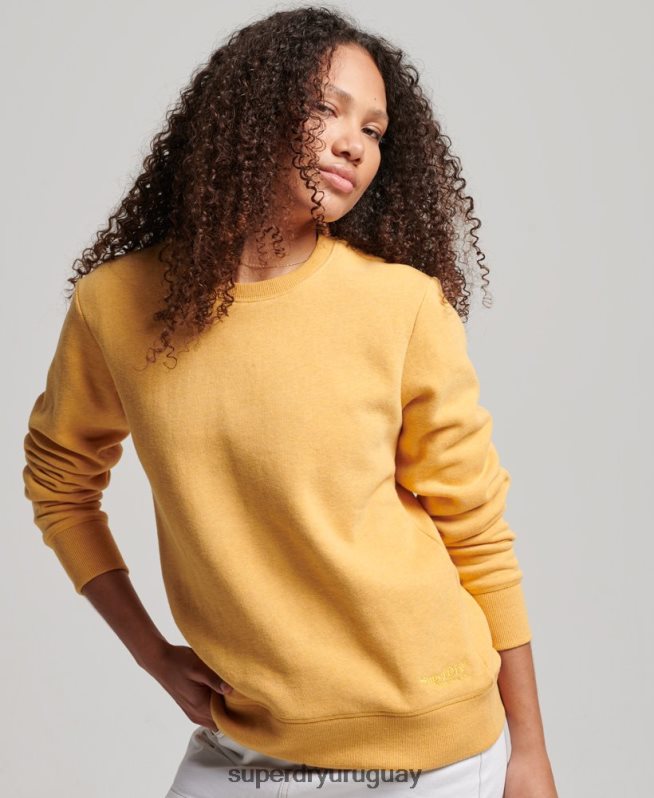 uy Superdry mujer sudadera con cuello redondo y logo bordado amarillo DT2N8Z2186 ropa