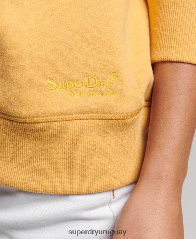 uy Superdry mujer sudadera con cuello redondo y logo bordado amarillo DT2N8Z2186 ropa