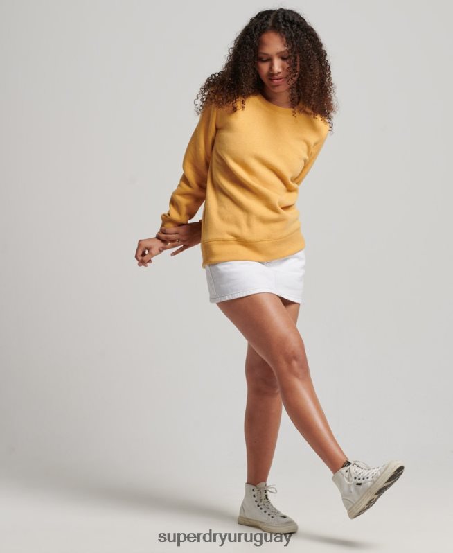 uy Superdry mujer sudadera con cuello redondo y logo bordado amarillo DT2N8Z2186 ropa