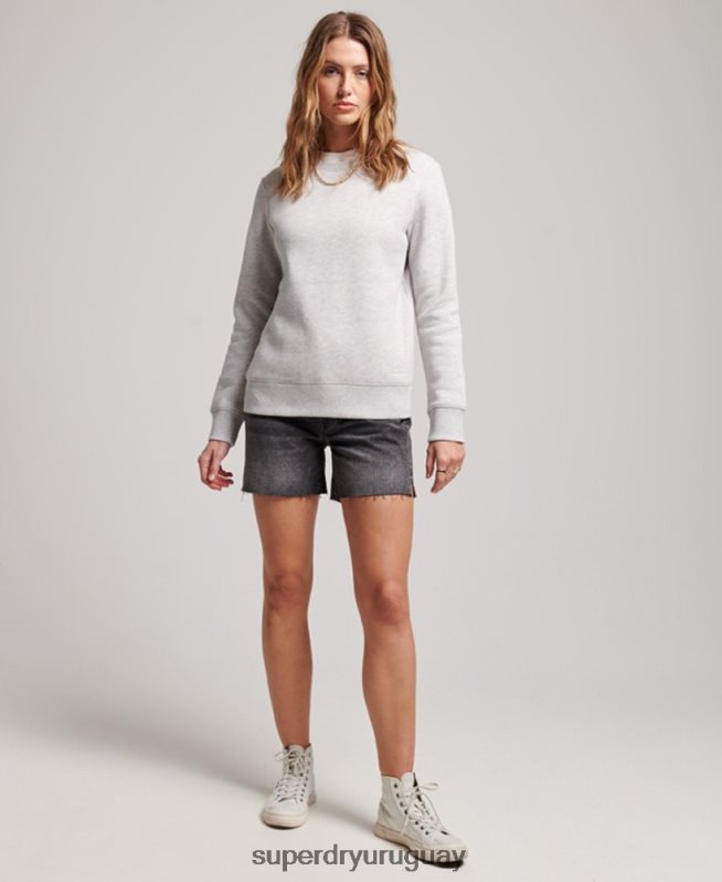 uy Superdry mujer sudadera con cuello redondo y logo bordado gris claro DT2N8Z3429 ropa