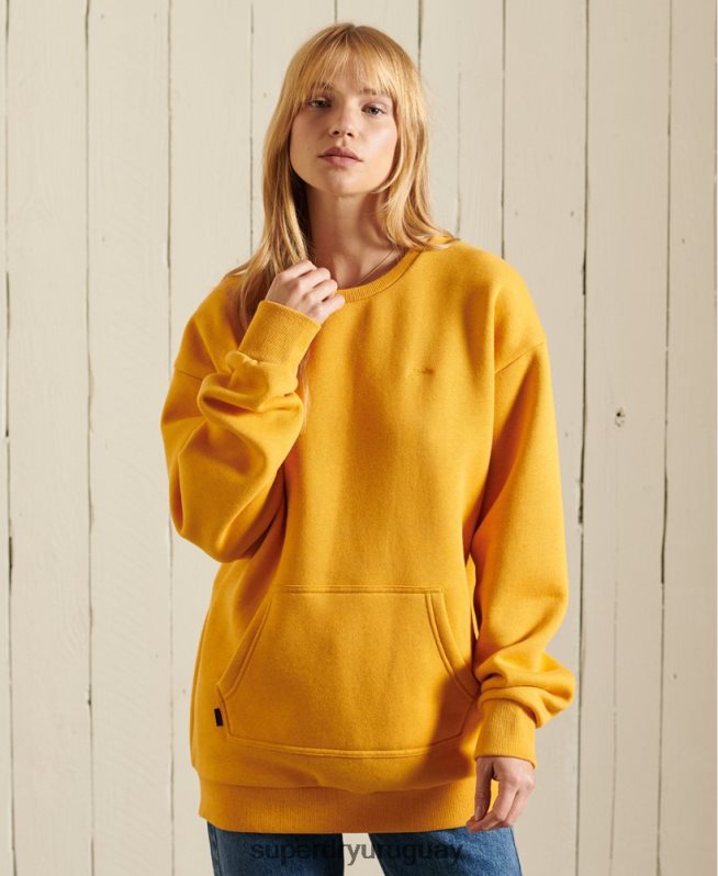 uy Superdry mujer sudadera con cuello redondo y logo bordado vintage amarillo DT2N8Z5969 ropa