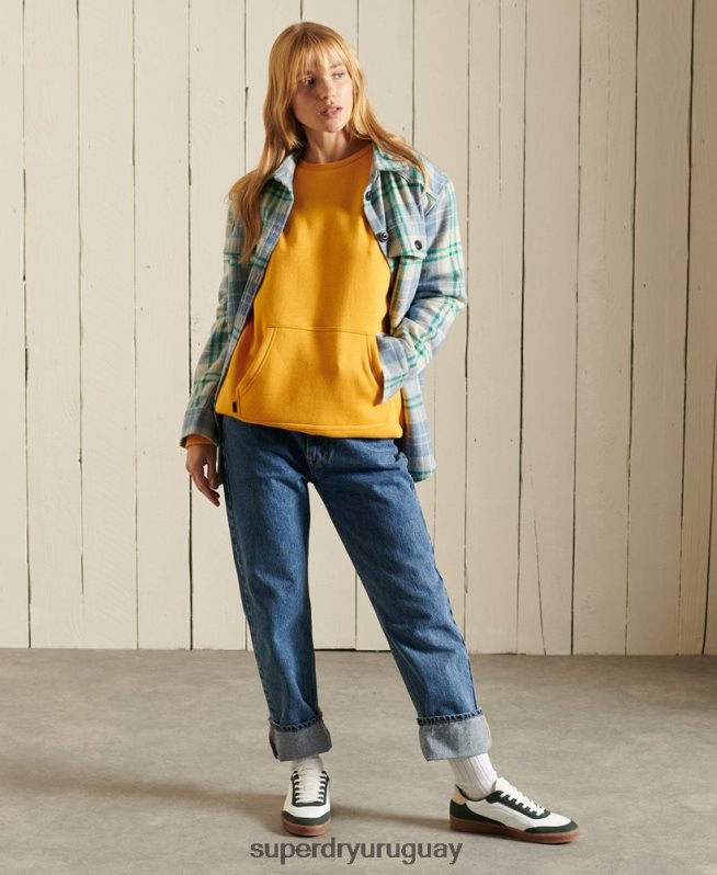 uy Superdry mujer sudadera con cuello redondo y logo bordado vintage amarillo DT2N8Z5969 ropa