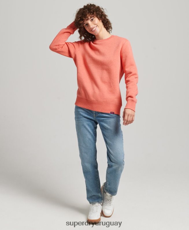 uy Superdry mujer sudadera con cuello redondo y logo esencial de algodón orgánico coral DT2N8Z5866 ropa