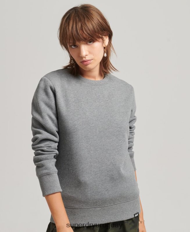 uy Superdry mujer sudadera con cuello redondo y logo esencial de algodón orgánico gris DT2N8Z6113 ropa