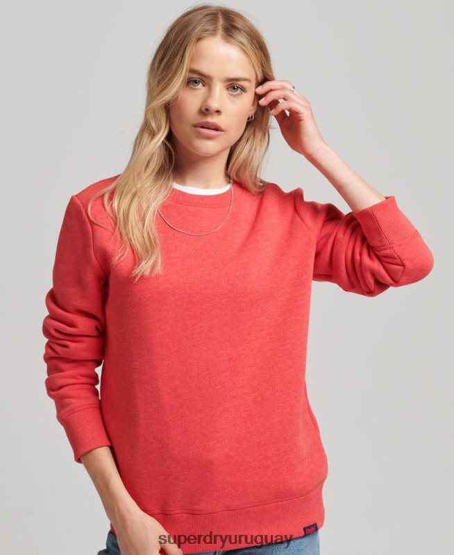 uy Superdry mujer sudadera con cuello redondo y logo esencial de algodón orgánico rojo DT2N8Z5987 ropa