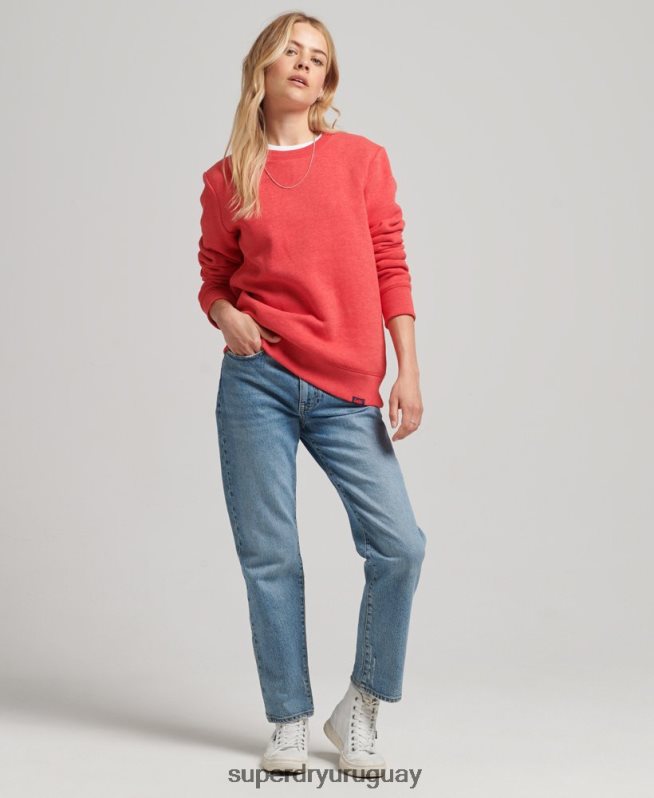 uy Superdry mujer sudadera con cuello redondo y logo esencial de algodón orgánico rojo DT2N8Z5987 ropa