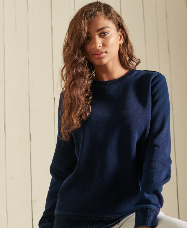 uy Superdry mujer sudadera con cuello redondo y logo vintage azul oscuro DT2N8Z6120 ropa
