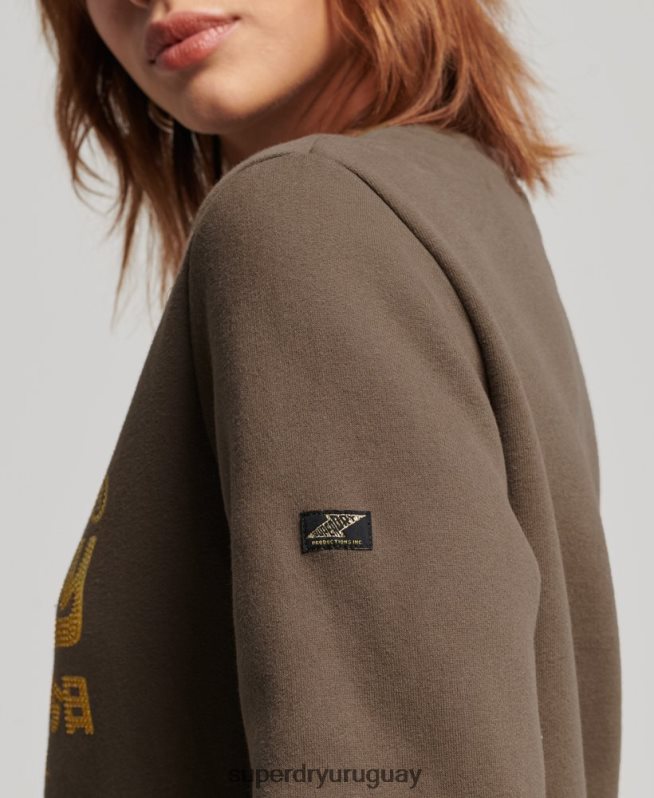 uy Superdry mujer sudadera con cuello redondo y logo vintage caqui DT2N8Z3323 ropa