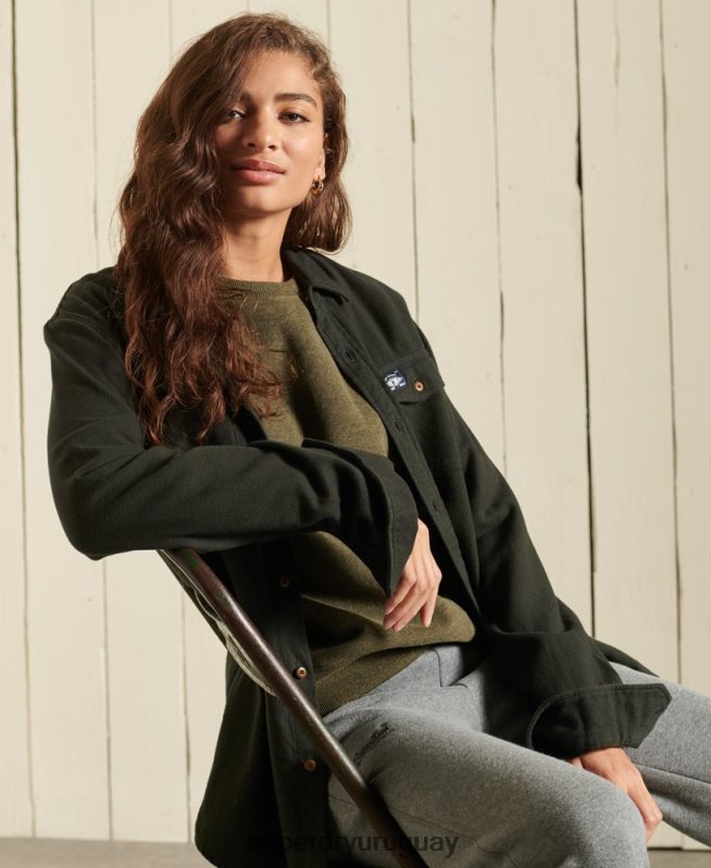 uy Superdry mujer sudadera con cuello redondo y logo vintage caqui DT2N8Z3478 ropa