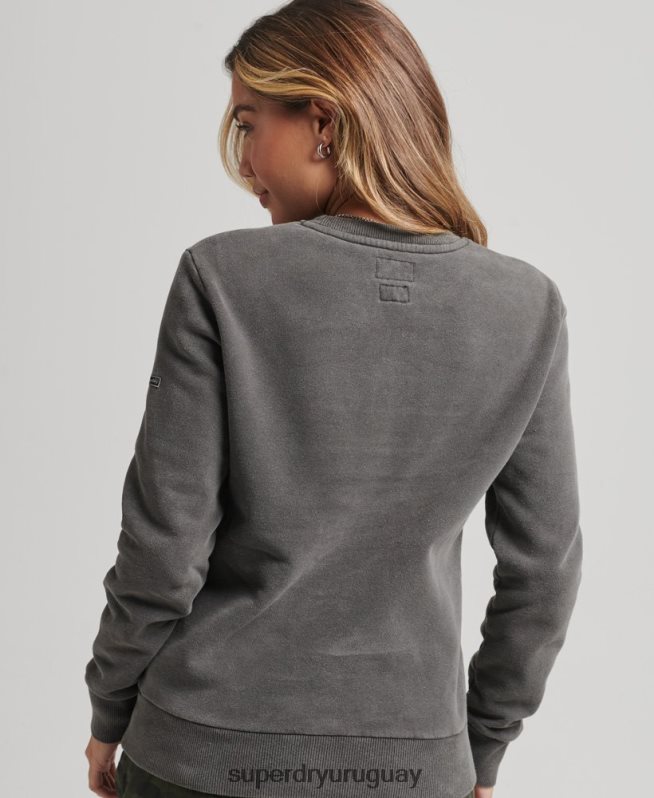 uy Superdry mujer sudadera con cuello redondo y logo vintage gris oscuro DT2N8Z5910 ropa