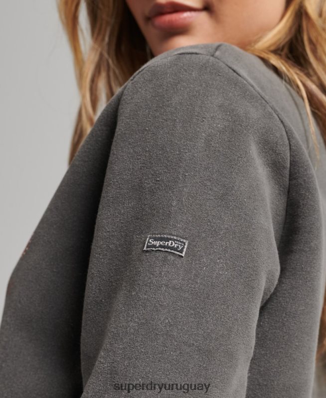 uy Superdry mujer sudadera con cuello redondo y logo vintage gris oscuro DT2N8Z5910 ropa