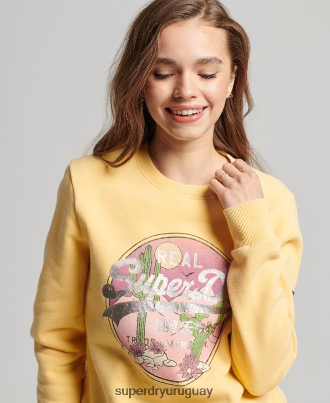 uy Superdry mujer sudadera con cuello redondo y logo vintage oro DT2N8Z2290 ropa