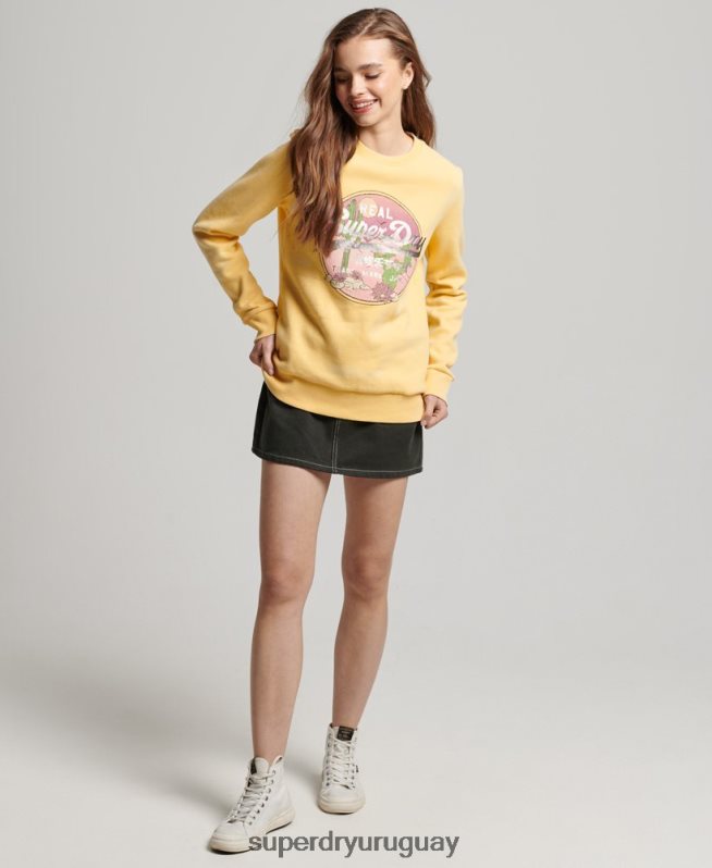 uy Superdry mujer sudadera con cuello redondo y logo vintage oro DT2N8Z2290 ropa