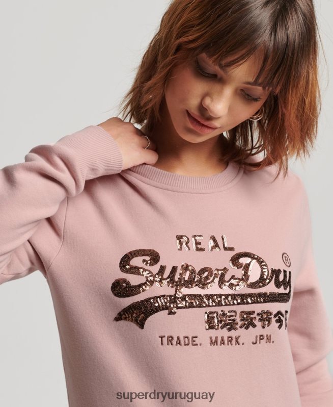 uy Superdry mujer sudadera con cuello redondo y logo vintage rosa DT2N8Z3308 ropa