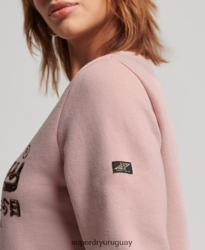 uy Superdry mujer sudadera con cuello redondo y logo vintage rosa DT2N8Z3308 ropa