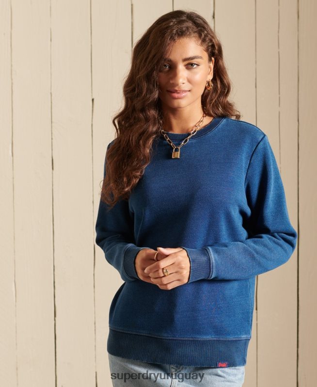uy Superdry mujer sudadera con cuello redondo y logo vintage turquesa DT2N8Z6042 ropa