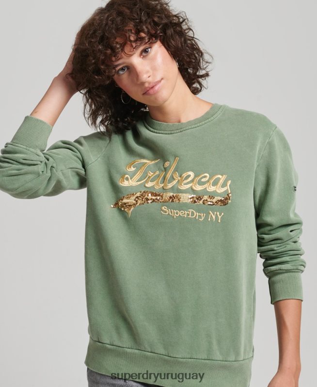 uy Superdry mujer sudadera con cuello redondo y logo vintage verde DT2N8Z6112 ropa