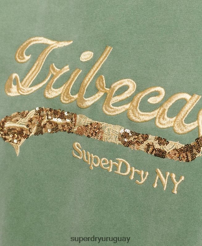 uy Superdry mujer sudadera con cuello redondo y logo vintage verde DT2N8Z6112 ropa