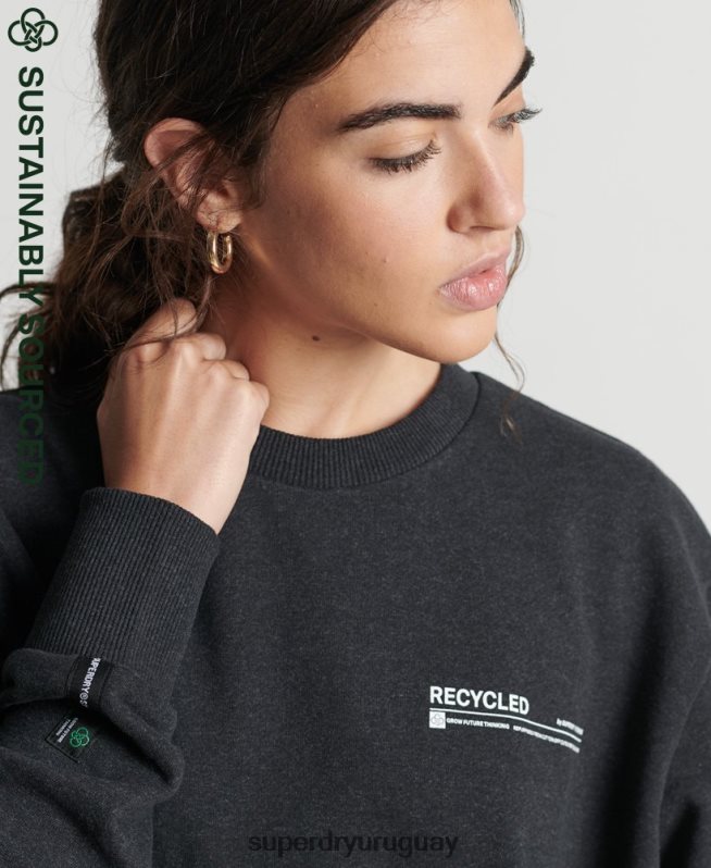 uy Superdry mujer sudadera con cuello redondo y micro top reciclado negro DT2N8Z5970 ropa