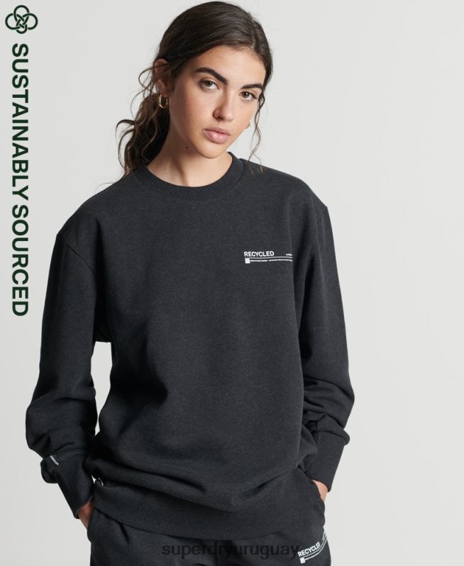 uy Superdry mujer sudadera con cuello redondo y micro top reciclado negro DT2N8Z5970 ropa