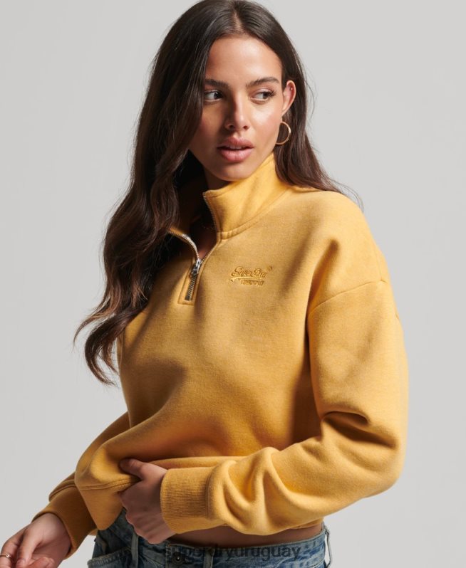 uy Superdry mujer sudadera con cuello tunecino y logo vintage de algodón orgánico amarillo DT2N8Z3372 ropa