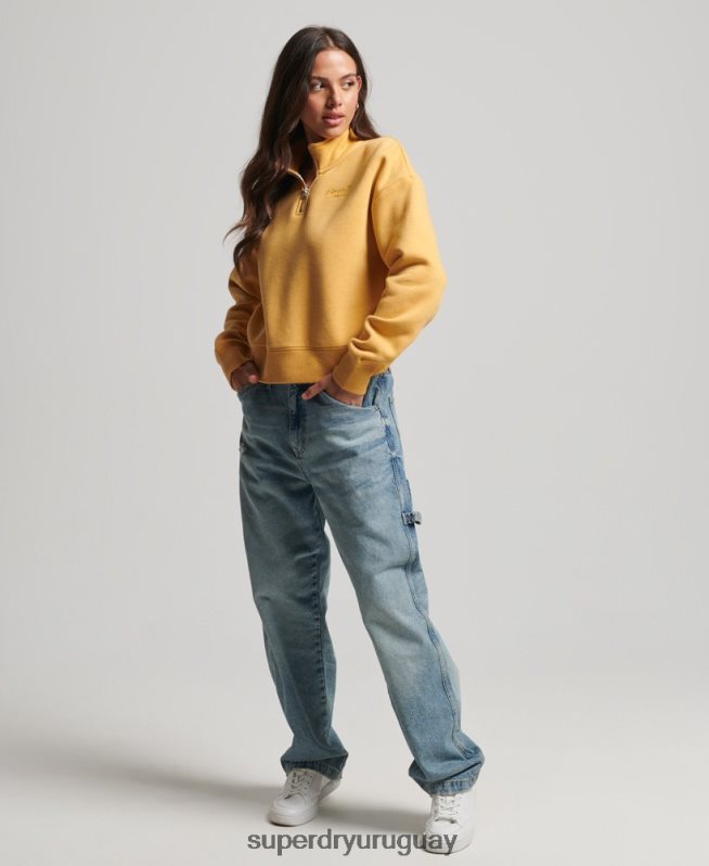 uy Superdry mujer sudadera con cuello tunecino y logo vintage de algodón orgánico amarillo DT2N8Z3372 ropa