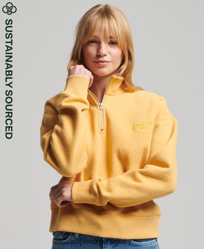 uy Superdry mujer sudadera con cuello tunecino y logo vintage de algodón orgánico amarillo DT2N8Z6015 ropa