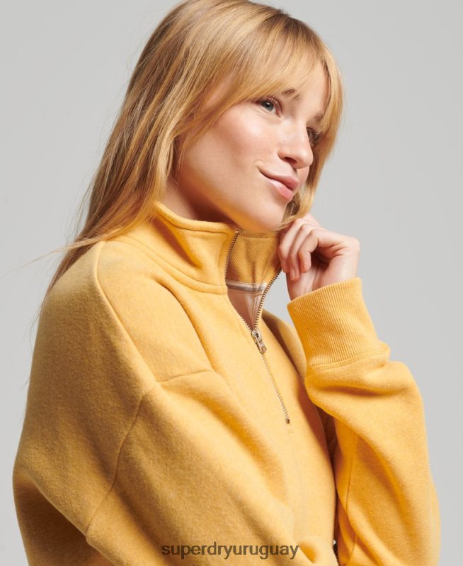 uy Superdry mujer sudadera con cuello tunecino y logo vintage de algodón orgánico amarillo DT2N8Z6015 ropa