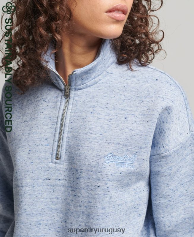 uy Superdry mujer sudadera con cuello tunecino y logo vintage de algodón orgánico azul claro DT2N8Z6711 ropa