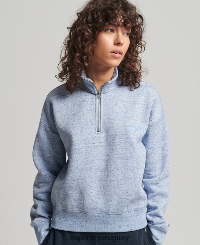 uy Superdry mujer sudadera con cuello tunecino y logo vintage de algodón orgánico azul claro DT2N8Z6711 ropa