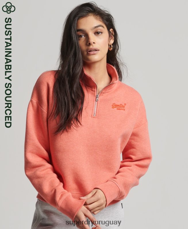 uy Superdry mujer sudadera con cuello tunecino y logo vintage de algodón orgánico coral DT2N8Z6008 ropa