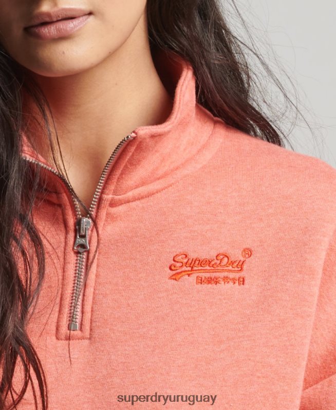 uy Superdry mujer sudadera con cuello tunecino y logo vintage de algodón orgánico coral DT2N8Z6008 ropa