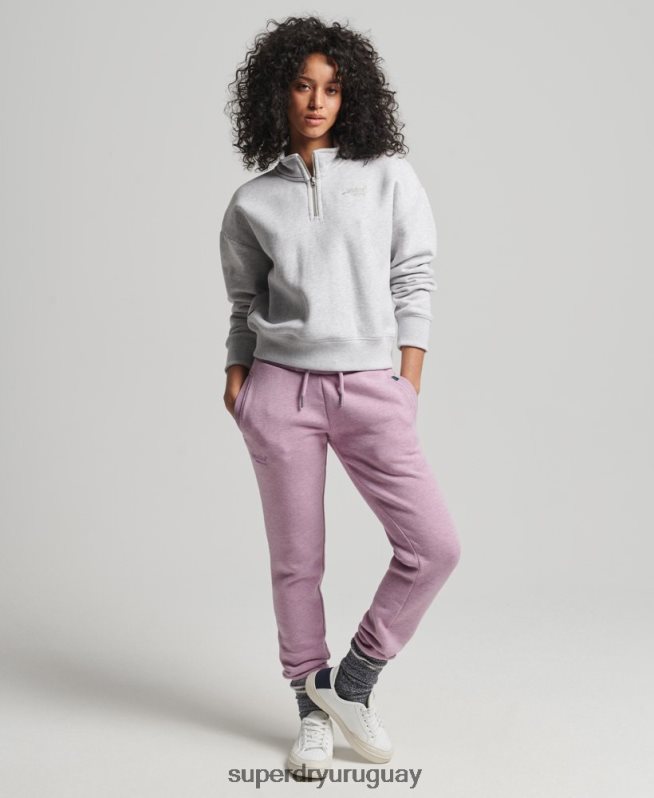 uy Superdry mujer sudadera con cuello tunecino y logo vintage de algodón orgánico gris claro DT2N8Z5883 ropa
