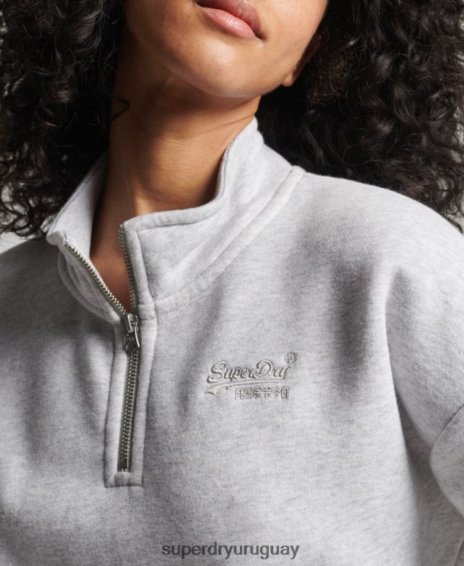 uy Superdry mujer sudadera con cuello tunecino y logo vintage de algodón orgánico gris claro DT2N8Z5883 ropa