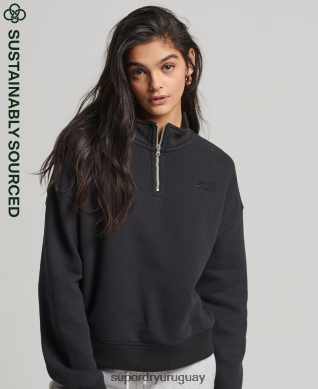 uy Superdry mujer sudadera con cuello tunecino y logo vintage de algodón orgánico negro DT2N8Z5794 ropa