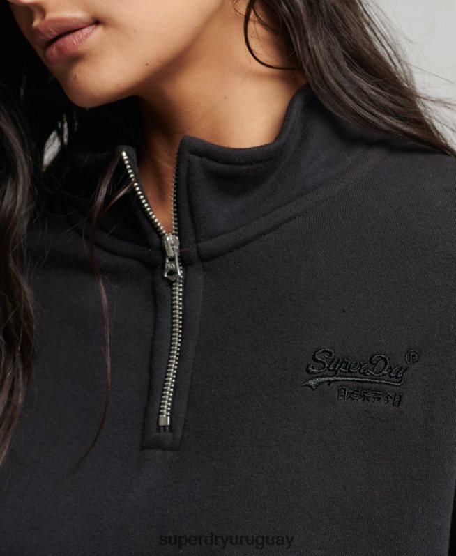 uy Superdry mujer sudadera con cuello tunecino y logo vintage de algodón orgánico negro DT2N8Z5794 ropa