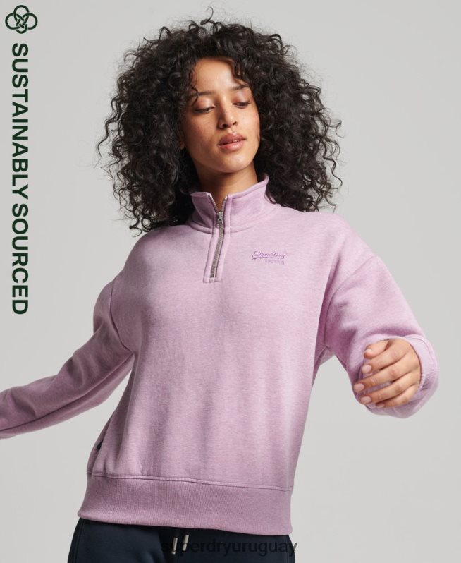 uy Superdry mujer sudadera con cuello tunecino y logo vintage de algodón orgánico púrpura DT2N8Z5926 ropa