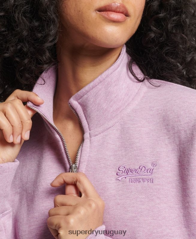 uy Superdry mujer sudadera con cuello tunecino y logo vintage de algodón orgánico púrpura DT2N8Z5926 ropa