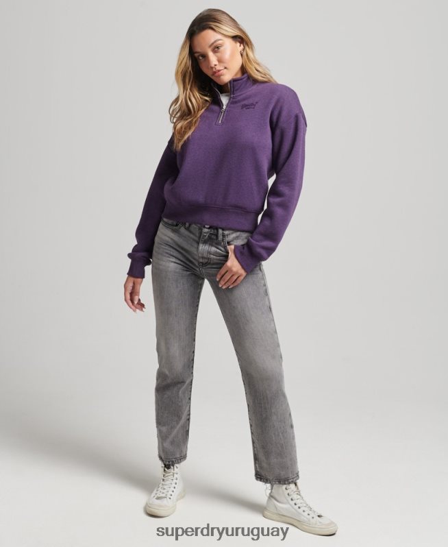 uy Superdry mujer sudadera con cuello tunecino y logo vintage de algodón orgánico púrpura DT2N8Z5999 ropa