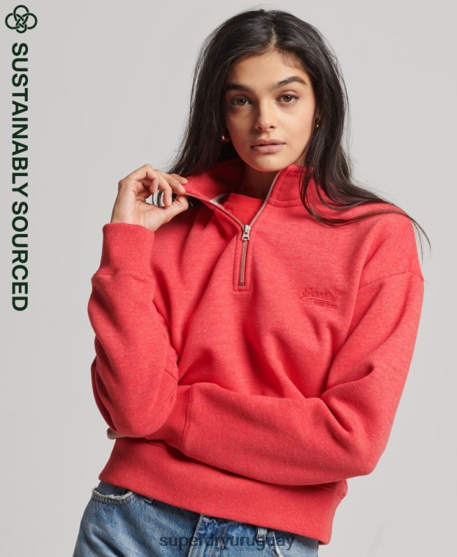 uy Superdry mujer sudadera con cuello tunecino y logo vintage de algodón orgánico rojo DT2N8Z3427 ropa