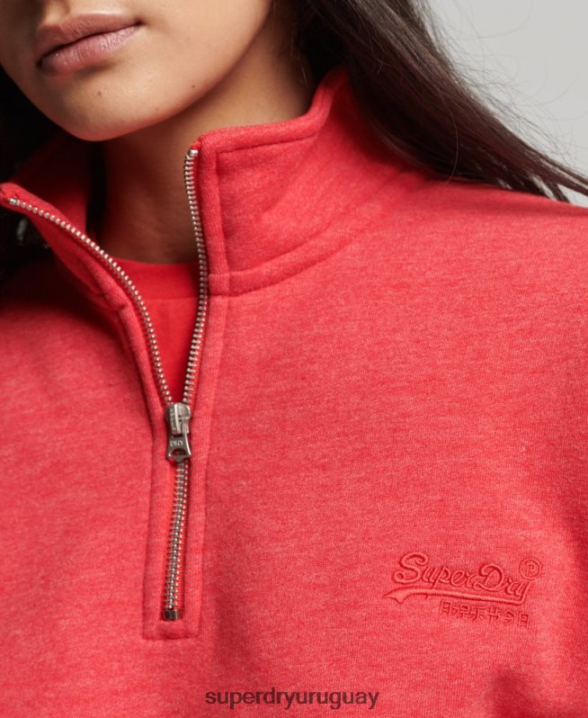 uy Superdry mujer sudadera con cuello tunecino y logo vintage de algodón orgánico rojo DT2N8Z3427 ropa