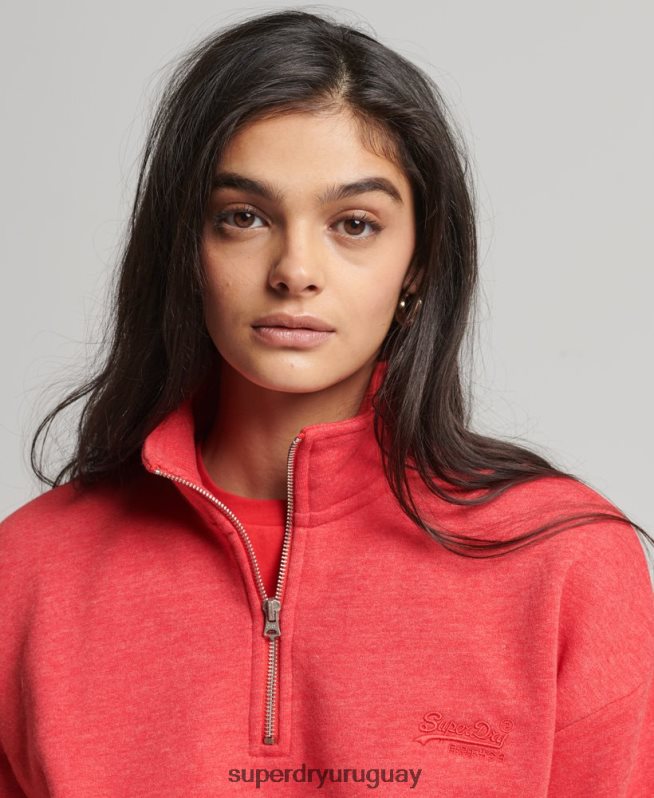 uy Superdry mujer sudadera con cuello tunecino y logo vintage de algodón orgánico rojo DT2N8Z5795 ropa