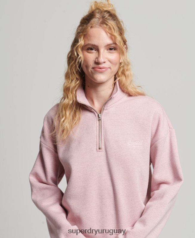 uy Superdry mujer sudadera con cuello tunecino y logo vintage de algodón orgánico rosa DT2N8Z3404 ropa