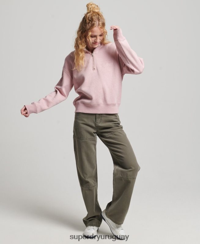 uy Superdry mujer sudadera con cuello tunecino y logo vintage de algodón orgánico rosa DT2N8Z3404 ropa