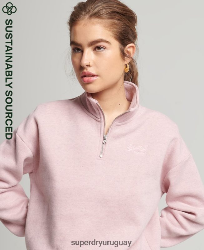 uy Superdry mujer sudadera con cuello tunecino y logo vintage de algodón orgánico rosa DT2N8Z5886 ropa