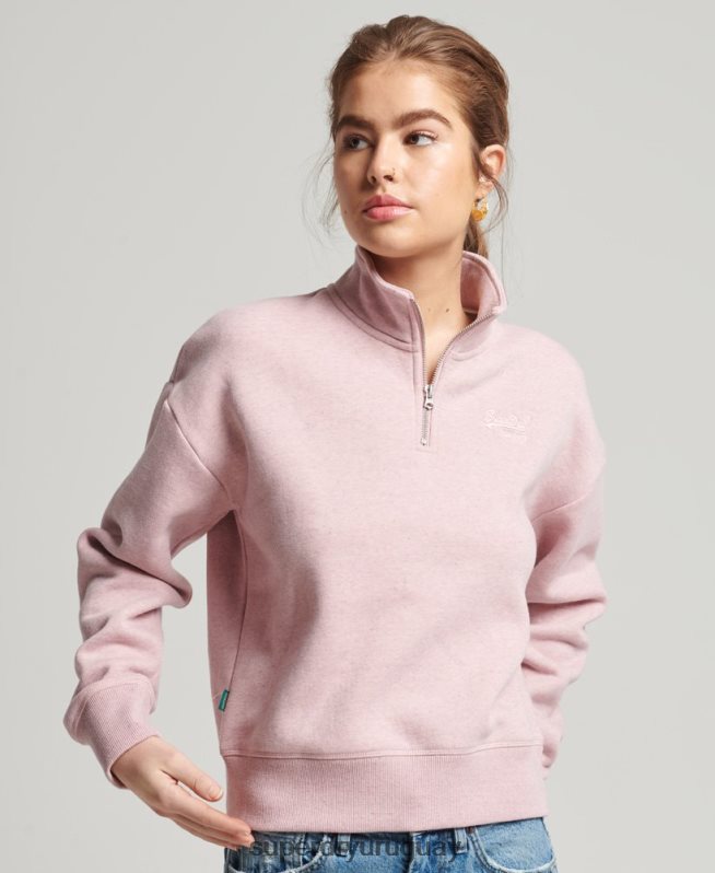uy Superdry mujer sudadera con cuello tunecino y logo vintage de algodón orgánico rosa DT2N8Z5886 ropa