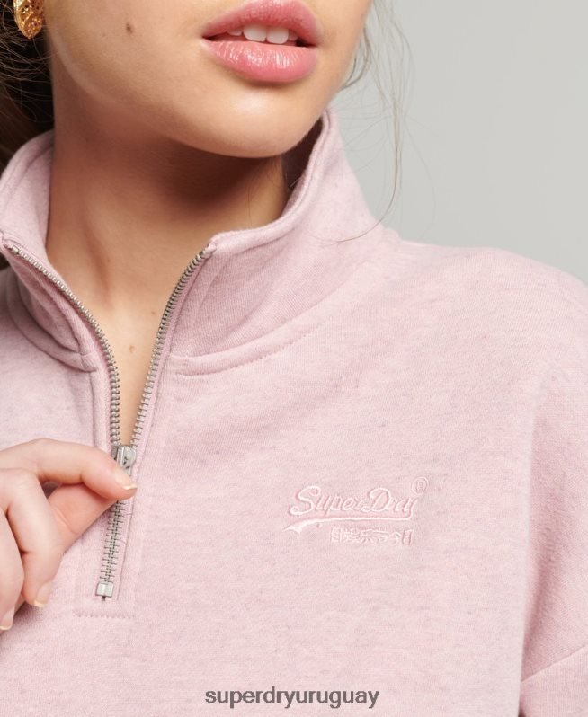 uy Superdry mujer sudadera con cuello tunecino y logo vintage de algodón orgánico rosa DT2N8Z5886 ropa