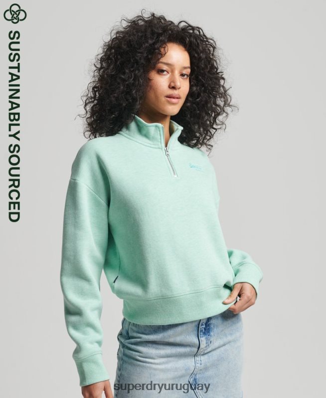 uy Superdry mujer sudadera con cuello tunecino y logo vintage de algodón orgánico verde DT2N8Z5893 ropa