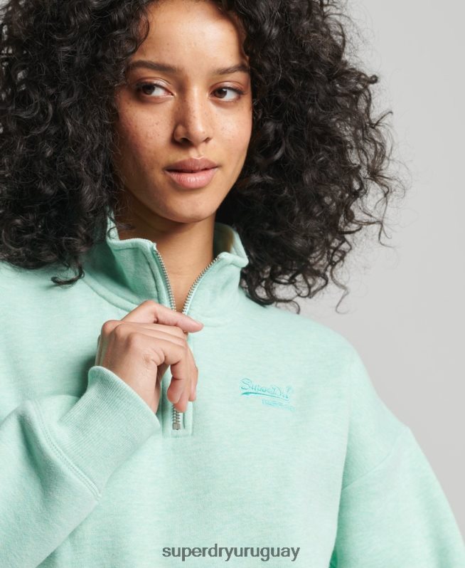 uy Superdry mujer sudadera con cuello tunecino y logo vintage de algodón orgánico verde DT2N8Z5893 ropa